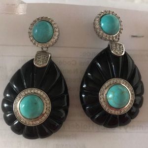 Amazing earrings .zirconium, Jade , and black